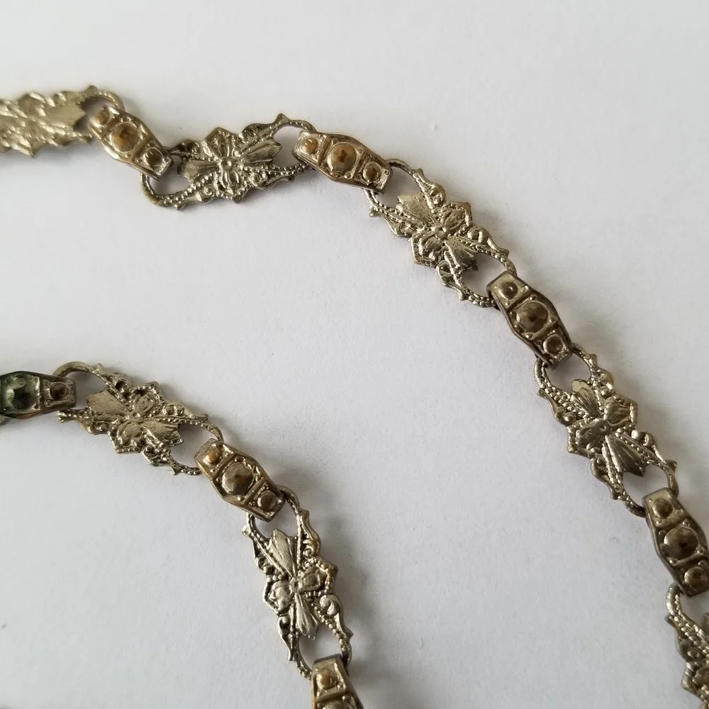 Relisted-Vintage Art Deco necklace blue glass silver tone choker - Picture 5 of 17